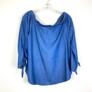 Charlotte Russe Off the Shoulder Chambray Top Size S Blue Cotton Peasant Boho